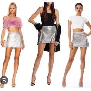 Alice + Olivia Metallic Silver Mini Skirt
